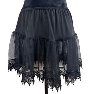Charades Womens Black Mesh Skirt Crochet Lace Trim One Size Whimsigoth Witchy